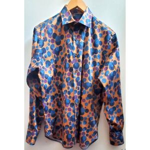 Visconti Black Shirt M Button Up Luchiano Visconti Copper w/Nvy/Purp Dots Cotton